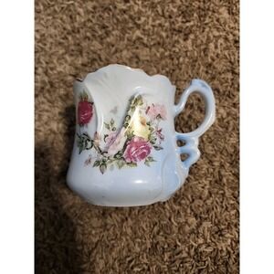 Brandenburg Gilded Porcelain Moustache Shaving Mug Blue Floral Vintage 3.5" Tall